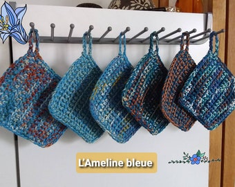 Tawashi - L’Ameline - Éponge en coton avec accroche - multi-usage,  éco-responsable, durable - Nouveau coloris BLEU