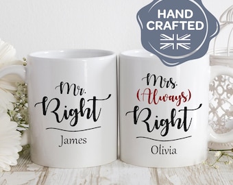 Mr & Mrs Right Matching Mugs | Funny Couple Mugs | Personalised Wedding Mugs | Anniversary Gift | Custom Mr and Mrs Mugs