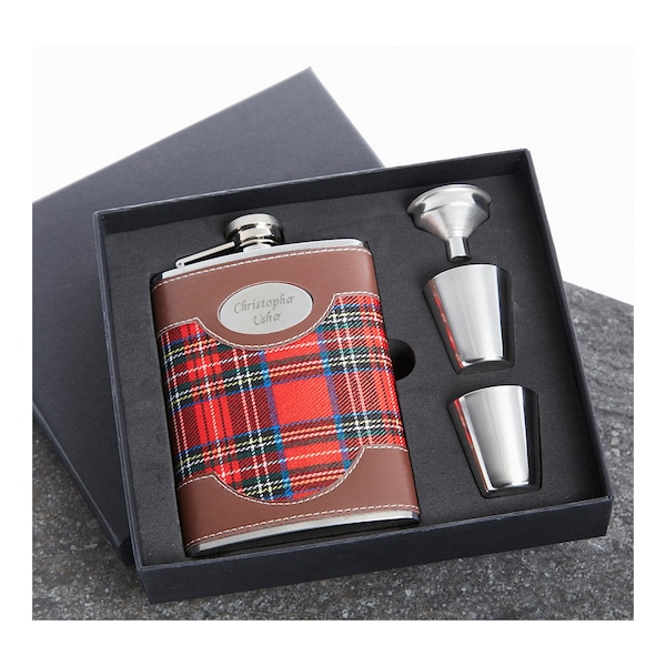 8oz Tartan Flask Gift Set | Personalised Hip Flask | Despatched Next Working Day