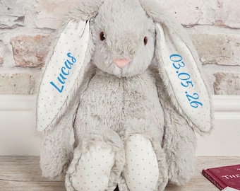 Personalised Bunny Soft Toy | Plush Grey Rabbit for Babies | Gift for Babies 6 Months | Newborn & Toddler Personalised Toys