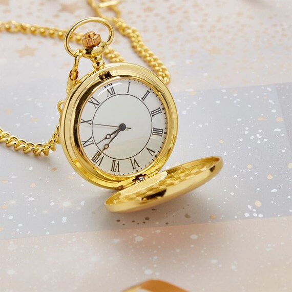 Gold Pocket Watch With White Dial Engraved Pocket Watch Despatched Next Working Day Etsy Ireland
