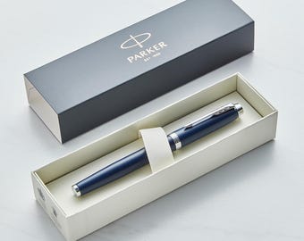 Personalised Parker IM Blue Chrome Trim Rollerball Pen Engraved Pen Gift for Him or Her Custom Black Ink Pen Next Working Day Dispatch