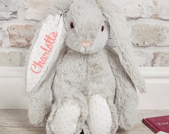 Personalised Bunny | Plush Grey Bunny | New Born Gifts, Gifts For Toddlers