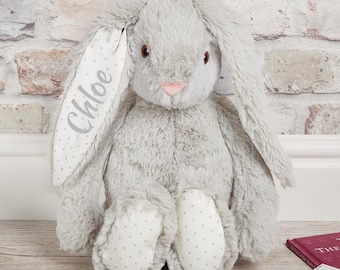 Personalised Bunny Soft Toy | Plush Grey Rabbit for Babies | Gift for Babies 6 Months | Newborn & Toddler Personalised Toys