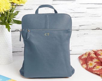 Leather Backpack Shoulder Bag Blue  | Personalised Shoulder Bag | Dispatched Next Working Day