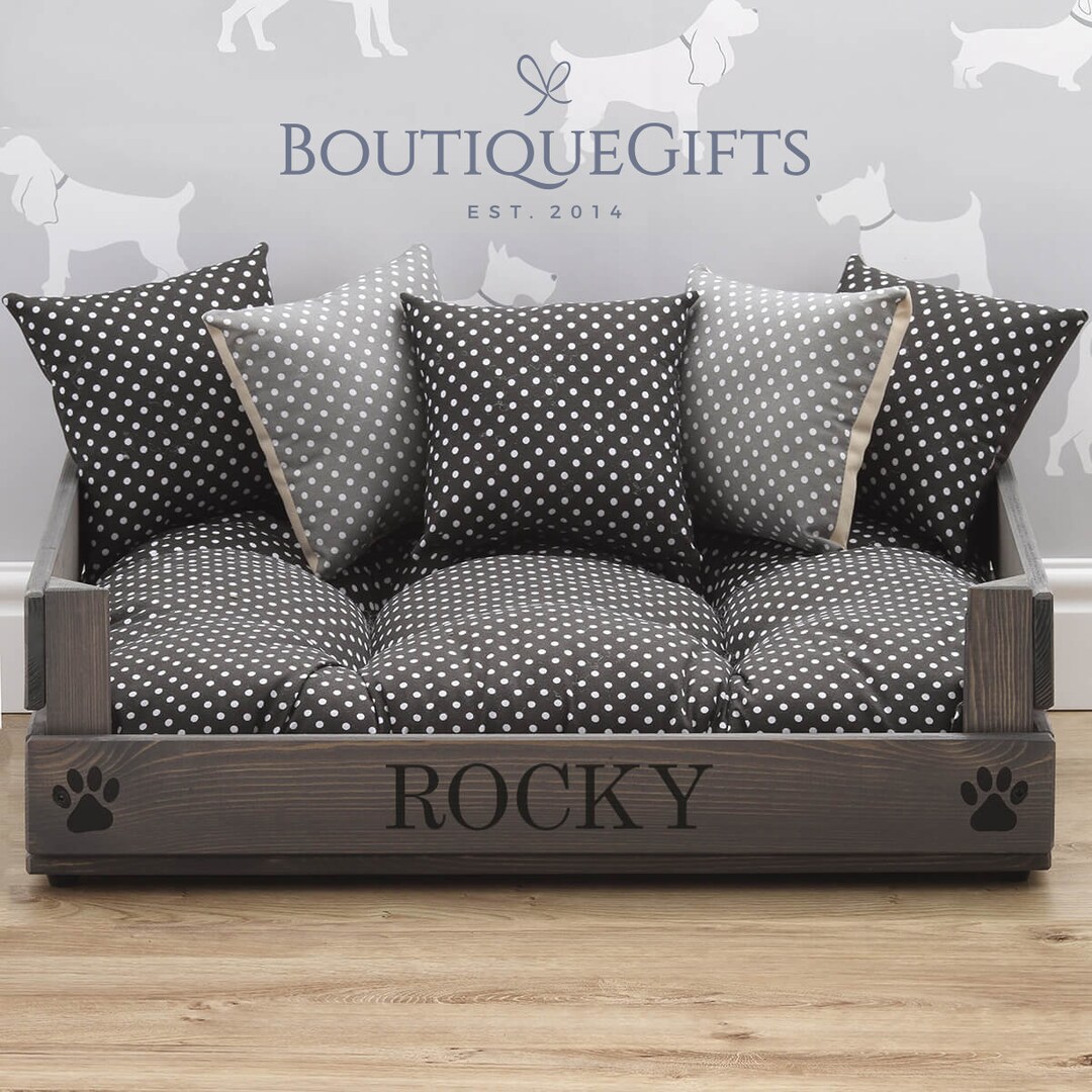 Personalised Grey Luxury Wooden Pet Bed Handmade Dog Beds Etsy UK