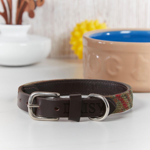 Classic Green Tweed & Leather Luxury Dog Collar | Dispatched Next Working Day