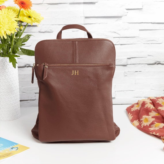 Leather Backpack Shoulder Bag Brown Personalised Foil Embossed Dispatched  Next Working Day - Etsy Ireland