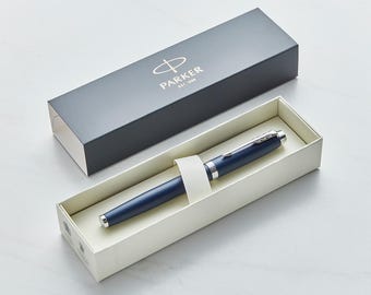 Personalised Parker IM Blue Chrome Trim Fountain Pen | Engraved Pen Gift for Him or Her Custom Blue Ink Pen | Next Working Day Dispatch