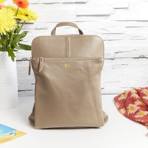 Leather Backpack Shoulder Bag Stone  | Personalised Leather Bag | Dispatched Next Working Day