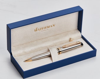 Waterman Expert Ball Pen Steel & Gold | Personalised Pen | Despatched Next Working Day