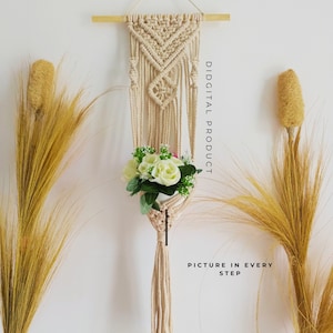 macrame plant hanger tutorial DIY for beginner, plant pot hinging tutorial pattern PDF boho style beach decoration wall hanging style
