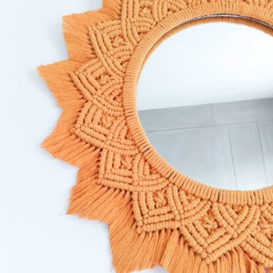 Macrame round mirror, mandala macrame DiY pattern, macrame wreath autumn style crochet mirror tutorial, circle yellow theme wall hanging