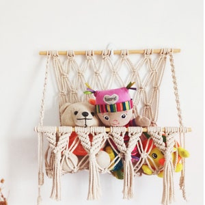 1PC Stuffed Animal Net or Hammock with String Light Macrame Toy Holder Wall  Corner Hanging Storage Organizer Plush Net Hammock Colorful Tassels Boho  Decor for Nursery Kid Playroom Bedroom, Pink