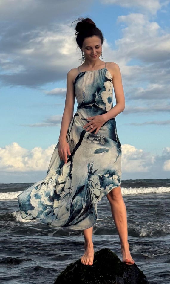 Boho Dress with Floral Print, Handmade Beach & Resort Wear