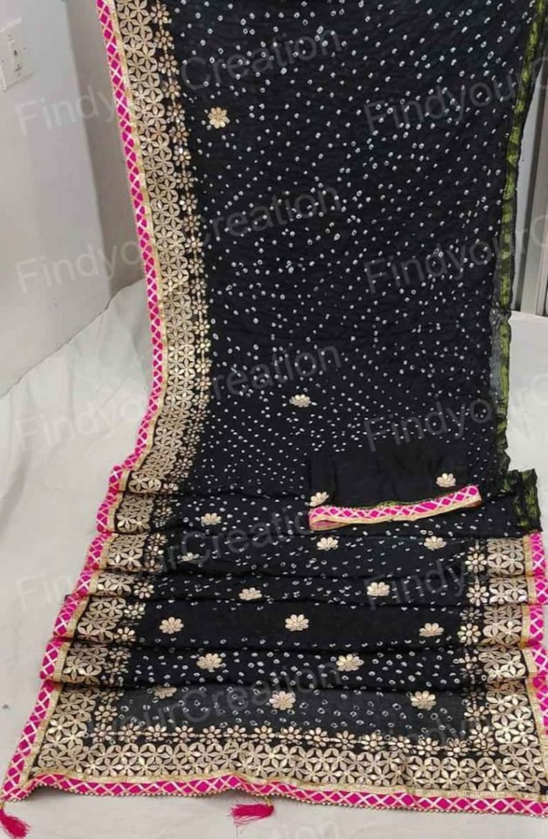 Traditional Indian party wear Saree rajasthani Art silk saree Traditional Bandhani Saree with blouse piece silk bandhej Gota Patti Work