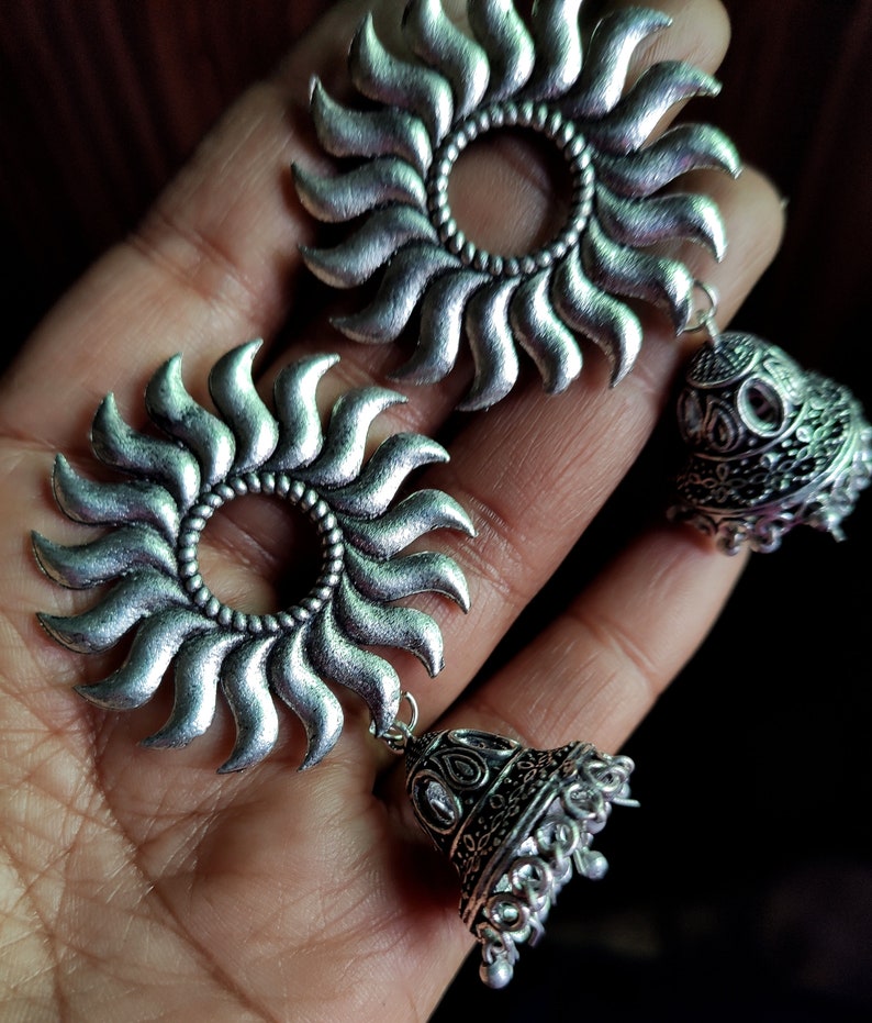 Oxidised Sun Designs Jhumka EarringsGerman Silver JhumkisOxidised EarringsBoho Earrings Indian EarringsTribal Earring Bollywood Earrings