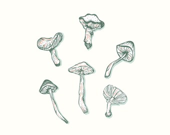 Printable Wall Art, Line Art, Mushroom Art, Instant Download Printable Art, Groovy Print, Mushroom art, Mushroom Aesthetic