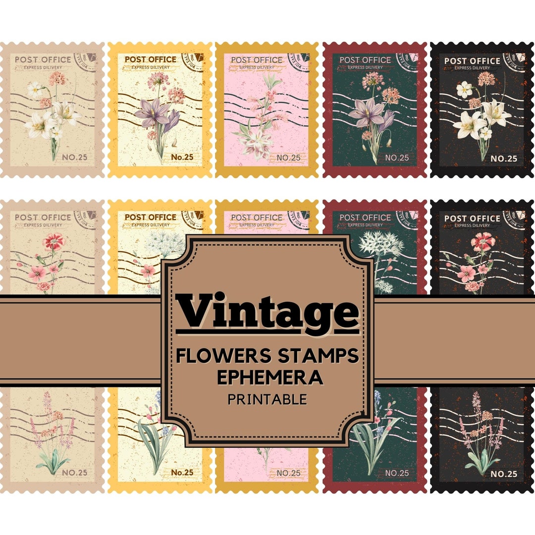 5 Color Vintage Flowers Postage Stamp Junk Journalneutral Etsy 5 Color Vintage Flowers Postage Stamp Junk Journalneutral Etsy