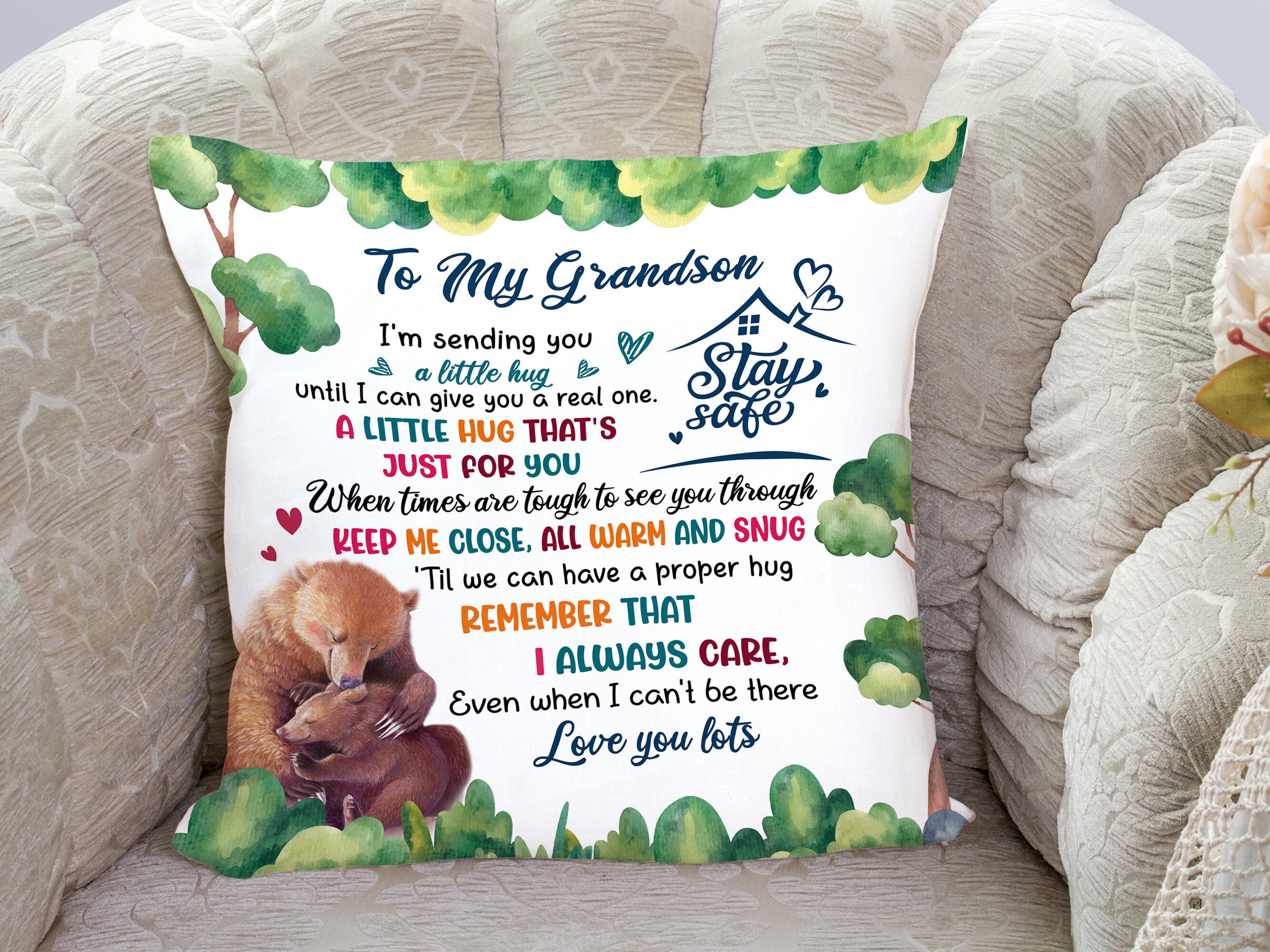 Personalized To My Grandson Sending You A Little Hug Pillow Etsy