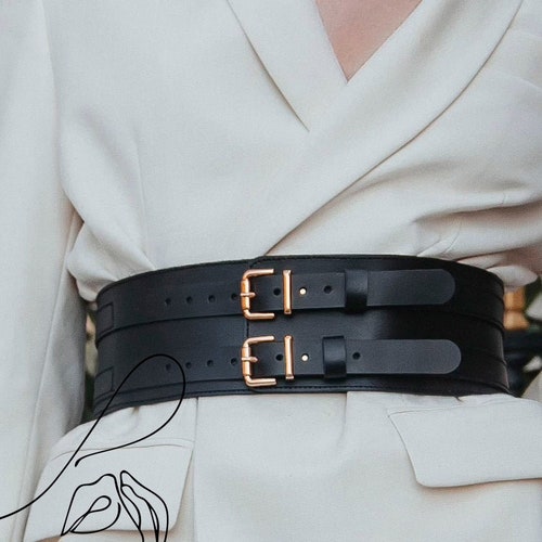Double Buckle Belt Wide Leather Belt Women Underbust Corset - Etsy