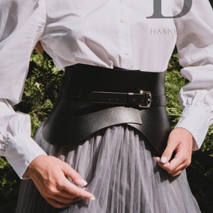 Leather Peplum Long Skirt Belt, Womens Leather Belt, Dress Corset Belt,  Wide Waist Belt, Waist Cincher, Peplum Skirt Buckle Belt 