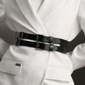 Leather double buckle belt, Wide handmade leather belts for women, Wide leather corset belt,Wide leather belt for dress,Leather cincher belt