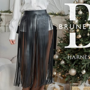 Genuine leather fringe skirt, Leather fringe belt, Long fringe skirt, Harness skirt leather, Leather tassel skirt, Black fringe skirt