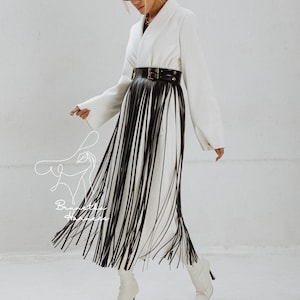 Leather fringe skirt, Womens fringe skirt, Long fringe skirt, Tassel belt skirt, Fringe harness, Harness skirt leather, Black fringe skirt