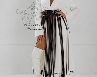 Blue Denim Belt, Long Suede Fringe 1970s | Trapunto Stitch