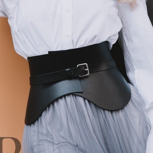 Leather basque waist corset, Wide genuine leather belt, Leather peplum belt, Wide handmade leather belts for women, Wide black belt women