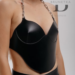 Leather overbust corset top, Genuine leather corset,Leather bustier handmade,Leather bralette women&#39;s clothing,Leather bra top rave festival