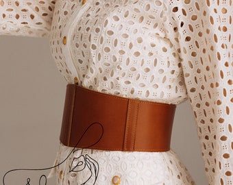 Wide Brown Vegan Leather Waist Belt: Studded Statement  display picture 1
