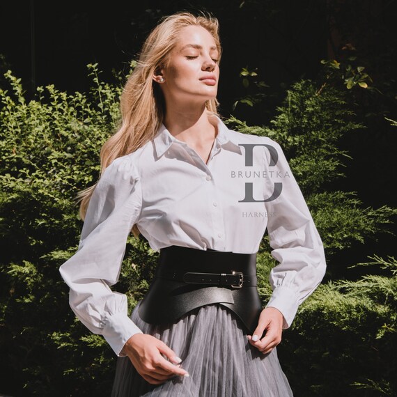 Wide Black Belt Leather Basque Skirt Leather Peplum Belt