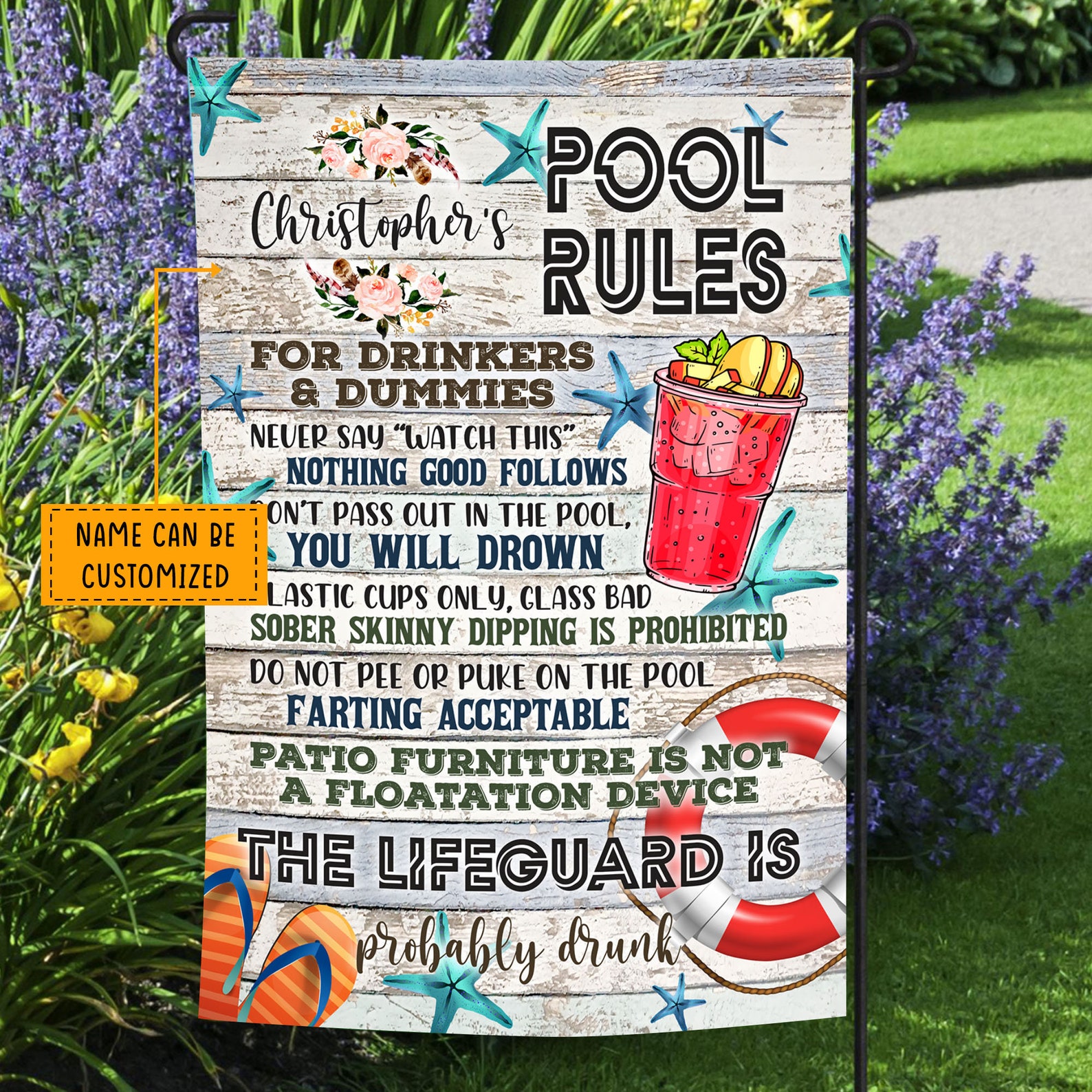 Personalized Pool Rules For Drinkers And Dummies Flag Funny Etsy