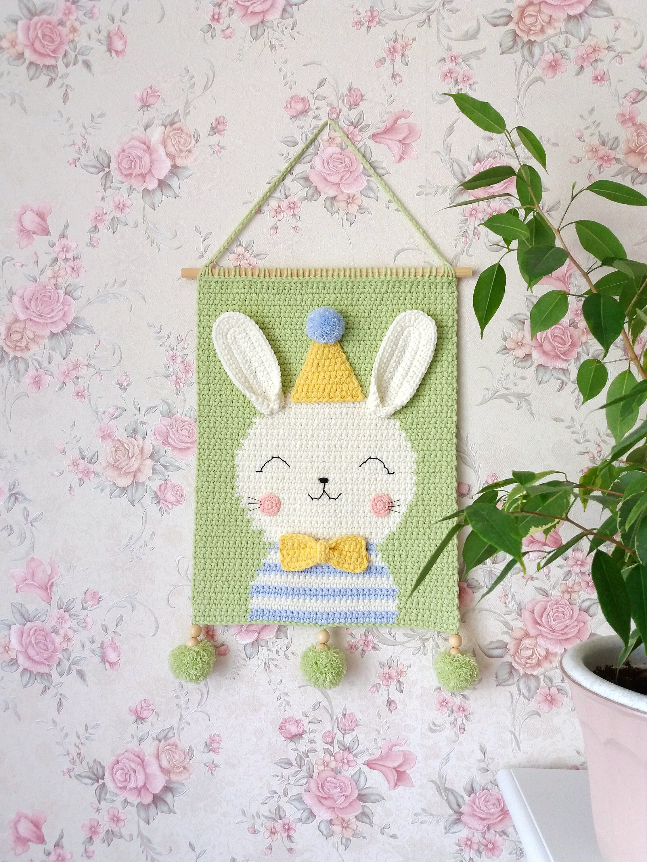Crochet Wall Hanging Pattern Bunny Wall Decor Pattern Etsy