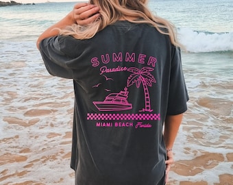 Neon Pink Miami Beach Summer Tshirt Oversized Tee Preppy Clothes Beachy Tees Preppy Comfort Colors Shirt Trendy Summer T-Shirt Coconut Girl
