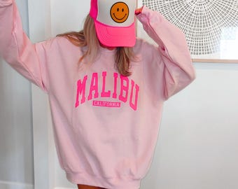Malibu Sweatshirt Pink Malibu Crewneck Preppy Sweatshirts California Beach Trendy Sweatshirt Oversized Crewneck Preppy Clothes Womens Trendy