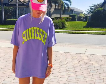 Sunkissed Oversized T Shirt Dress, Violet Purple Comfort Colors Tee, Neon Summer Graphic Shirt, Trendy Beach Outfit, Preppy Shirts