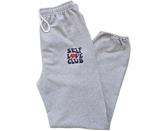 Self Love Sweatpants, Preppy Jogging Pants, Self Care Sweatpant, Oversized Sweats, Retro Happy Face Lounge Pants, Positive Quote Joggers