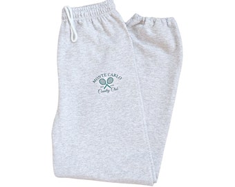 Monte Carlo Tennis Club Sweatpants, Preppy Jogging Pants, Cozy Loungewear, Trendy Sweatpant, Athleisure Pants, Grey Oversized Sweats