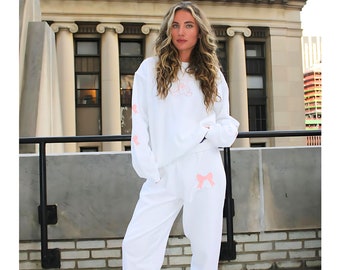 Soft Girl Era Sweatshirt Set Coquette Pink Bow Sweatpants