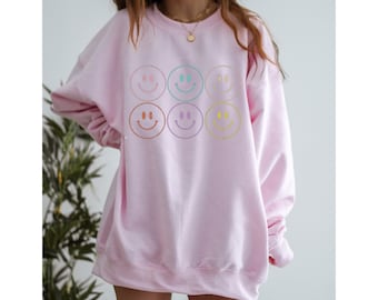 Lächelndes Gesicht Sweatshirt adres Sweatshirt Lächeln Gesicht Trendy Comfy Damen Sweatshirt Spaß adrett Übergroßen Trendy Crewneck Rosa Sweatshirt