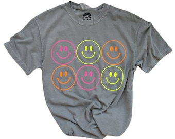 Camiseta de neón de cara sonriente Ropa de moda Camiseta de gran tamaño Camiseta de moda Ropa de muy buen gusto Camisas de muy buen gusto Camiseta de colores cómodos Camisa de sonrisa de neón