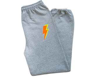 Pantalones deportivos con rayo naranja neón, pantalones deportivos grises extragrandes, pantalones de estar por casa estilo surfista californiano de verano, pantalones deportivos cómodos