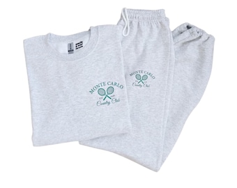 Monte Carlo Tennis Country Club Sweatsuit Cozy Set Preppy Crewneck Joggers Loungewear Preppy Matching Set Trendy Sweatsuit Preppy Sweats