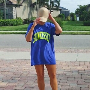 Neon Blue Sunkissed Shirt Summer Tees Oversized Tshirt Preppy Shirts Beachy Tees Preppy Clothes Comfort Colors Shirt Trendy Summer T-Shirt