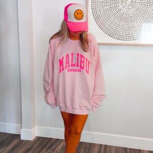 Malibu-sweater Roze Malibu-preppy sweatshirts met ronde hals California Beach trendy sweatshirt oversized preppy kleding met ronde hals trendy dames afbeelding 3