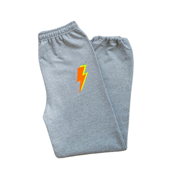 Lightning Bolt Sweatpants Neon Orange Neon Yellow Preppy Jogging