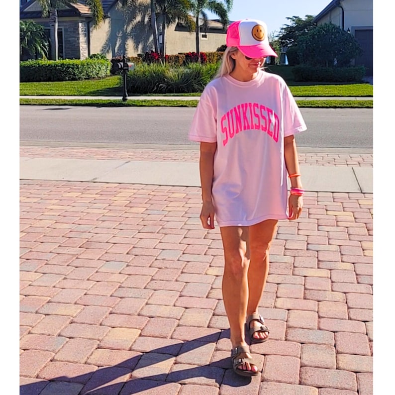 Neon Pink Sunkissed Shirt Summer Tees Oversized Tshirt Preppy Shirts Beachy Tees Preppy Clothes Comfort Colors Shirt Trendy Summer T-Shirt image 3